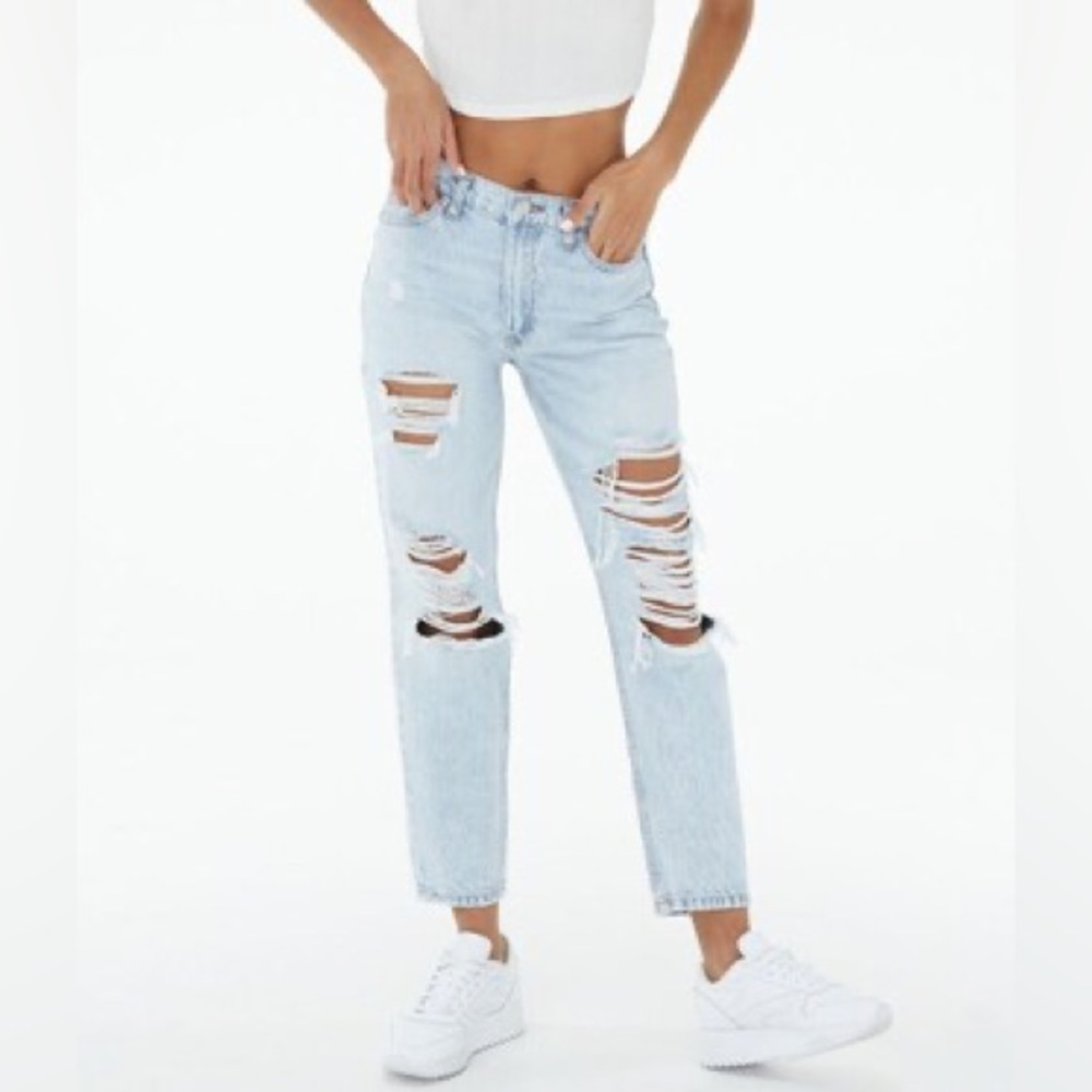 Aeropostale Light Wash Distressed Denim Women Mom Jeans Size 0
